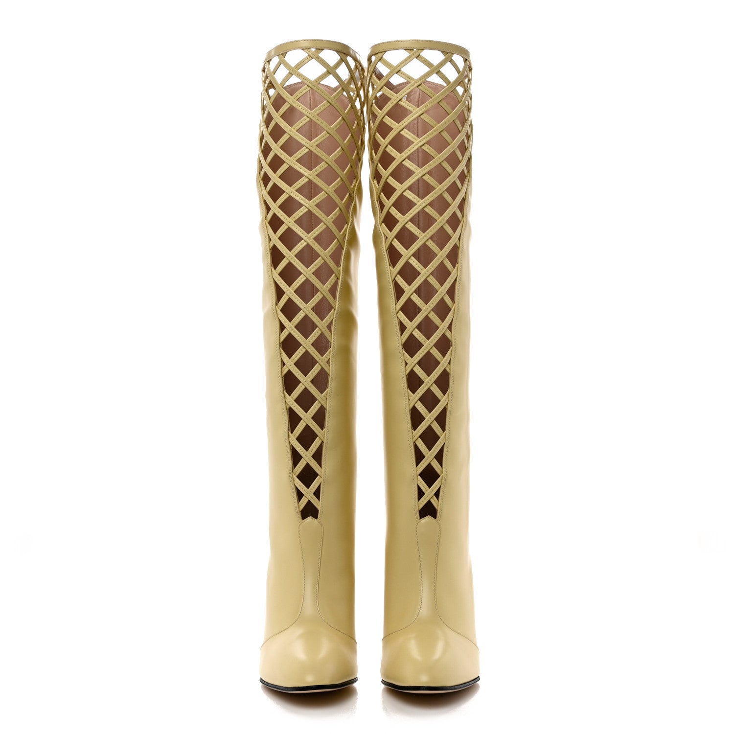 Gucci Plume Calfskin Damir Lattice Cutout Knee High Boot 38 Butter 2 of 11