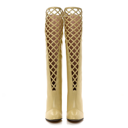 Gucci Plume Calfskin Damir Lattice Cutout Knee High Boot 38 Butter 2 of 11