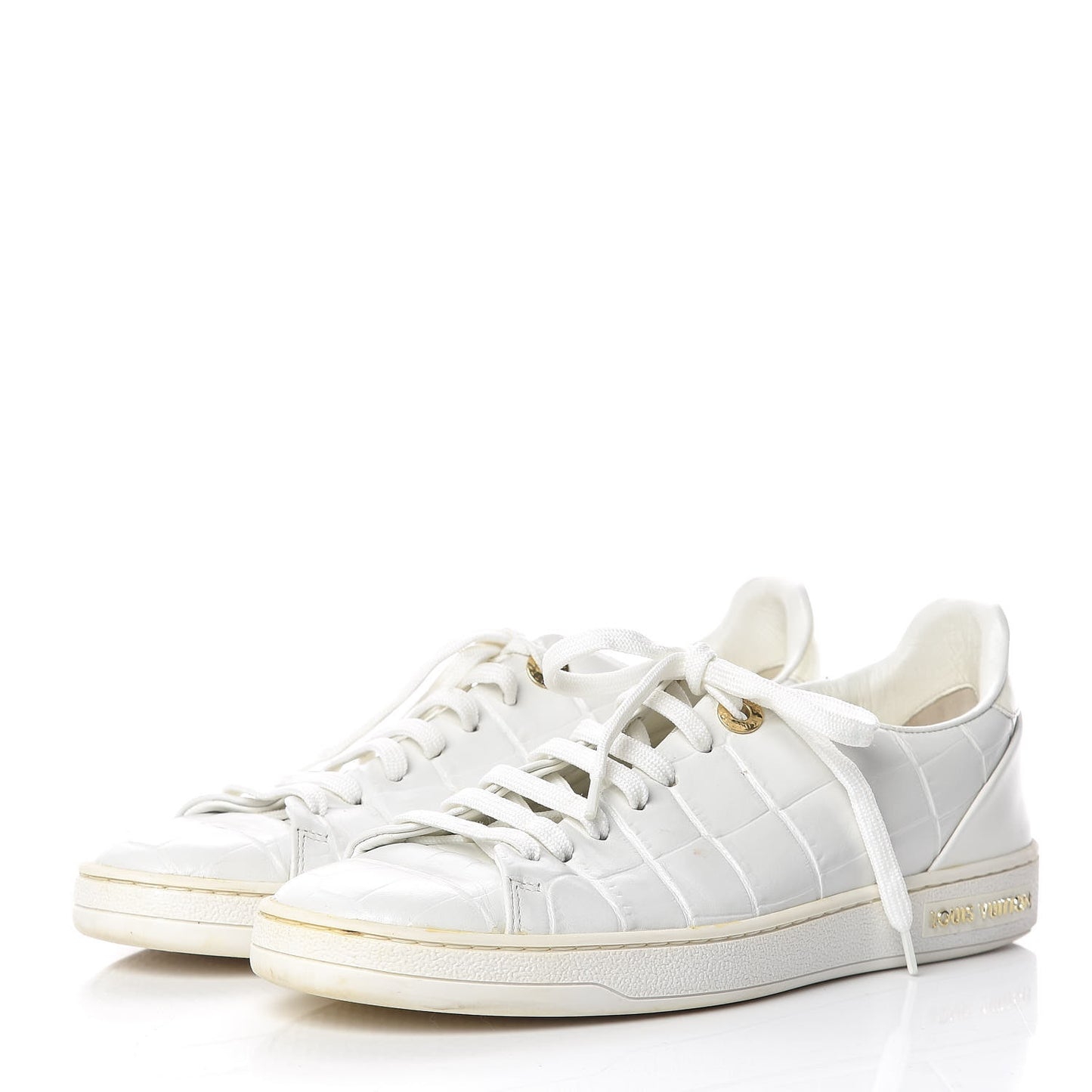 Calfskin Crocodile Embossed Frontrow Sneakers 36.5 White