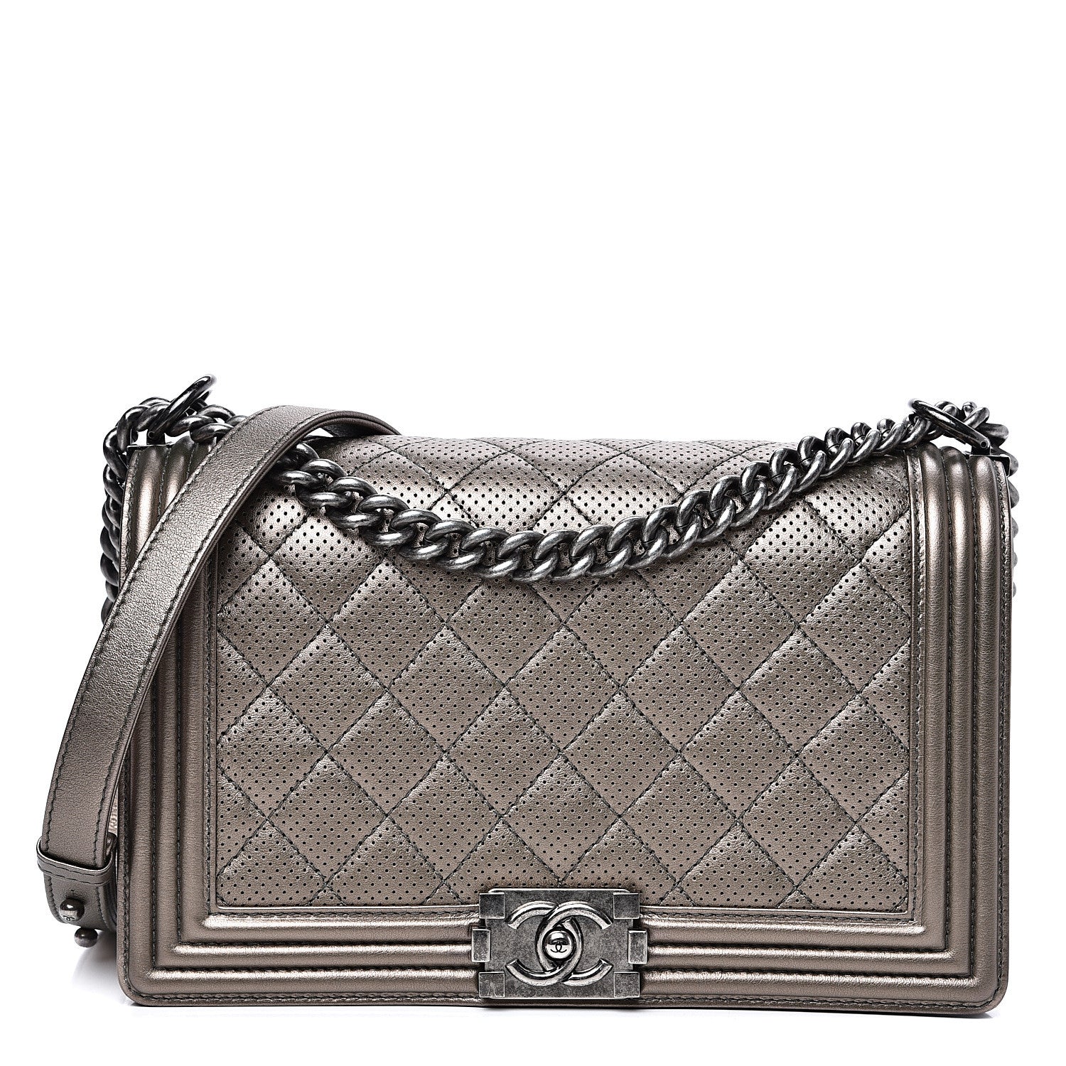 Chanel Metallic Lambskin Perforated New Medium Boy Flap Dark Silver 1 of 10