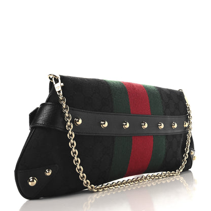 Gucci Monogram Web Horsebit Chain Clutch Black 3 of 11