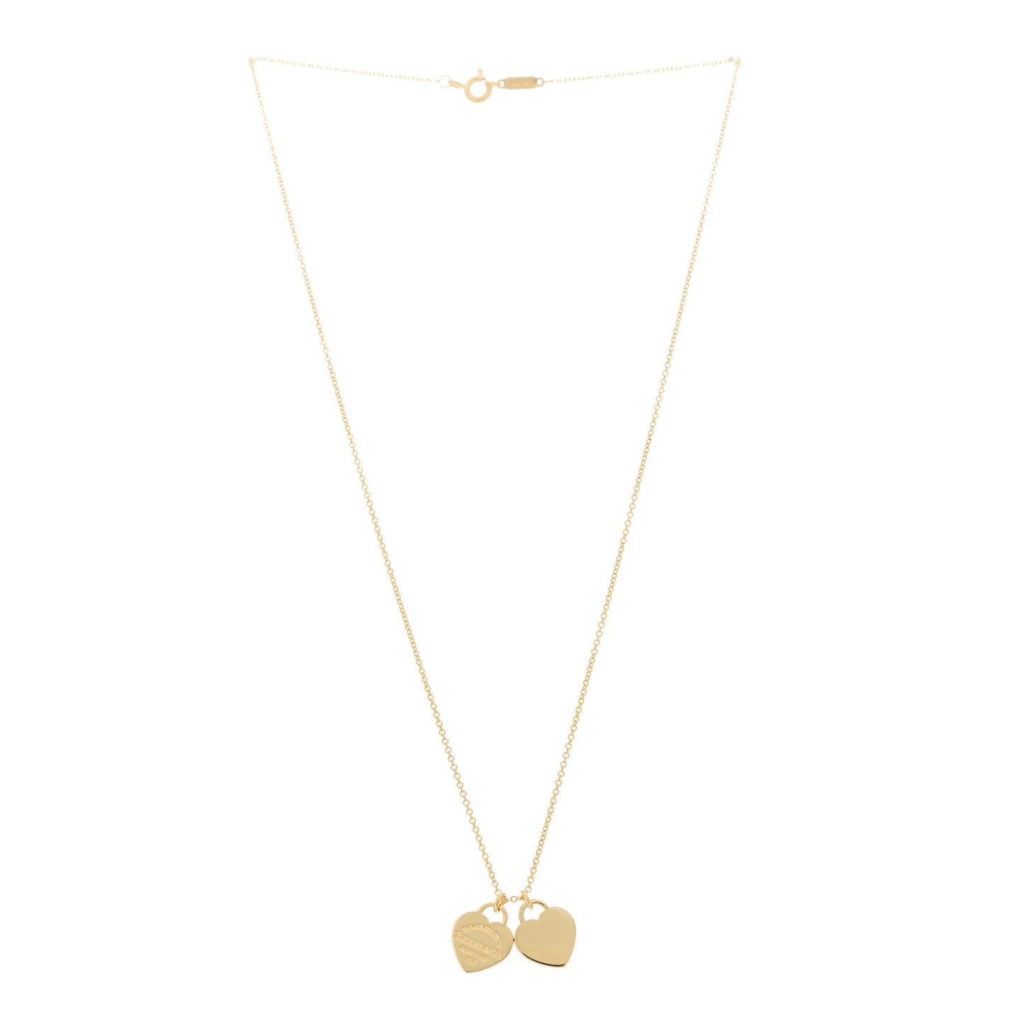 18K Yellow Gold Return to Tiffany Mini Double Heart Tag Pendant Necklace