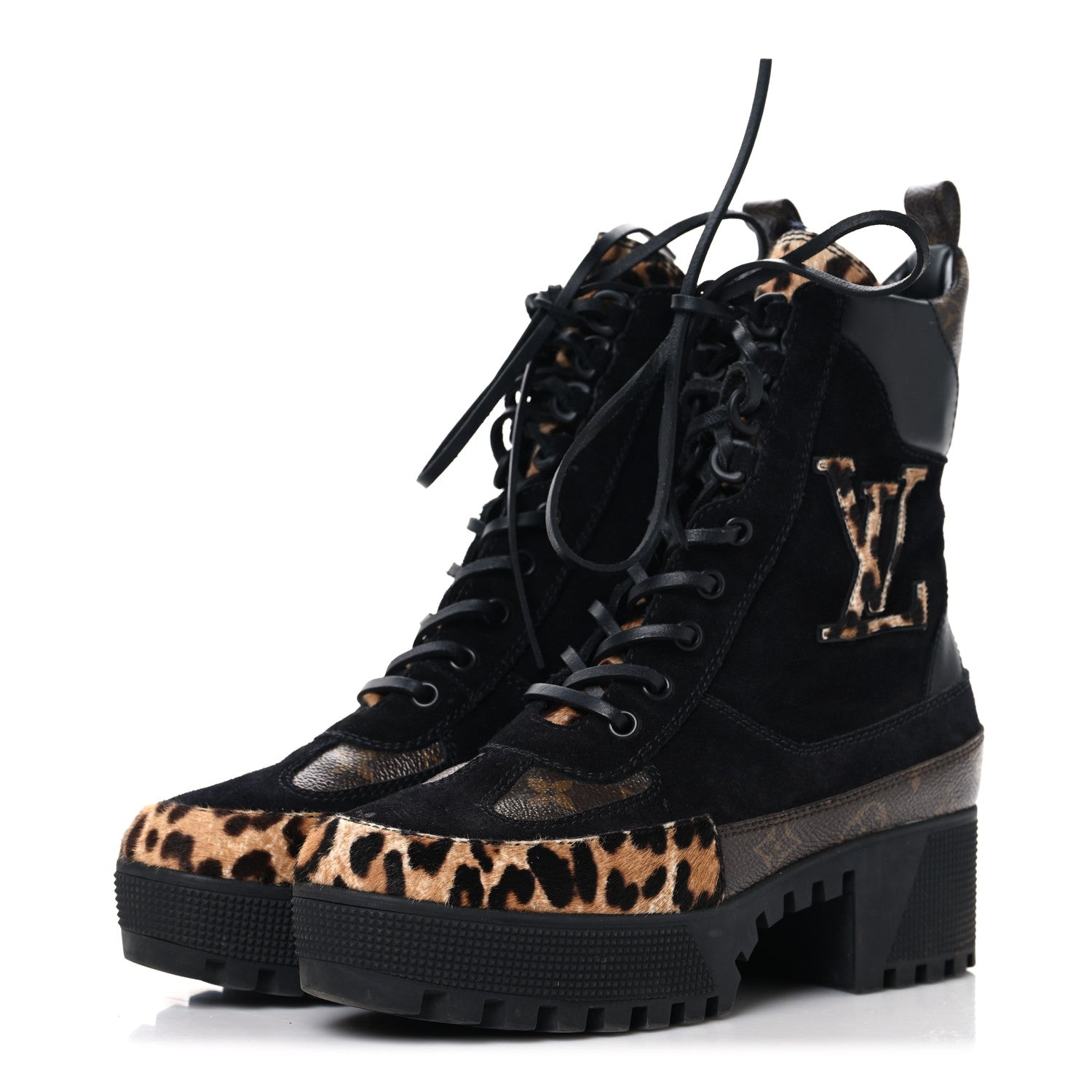 Louis Vuitton Suede Calfskin Monogram Calf Hair Laureate Platform Desert Boots 37.5 Black 4 of 8