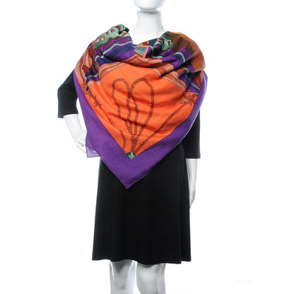Hermes Cashmere Silk Cuirs Du Desert II Shawl 140 Violet Corail Vert Amande 2 of 3