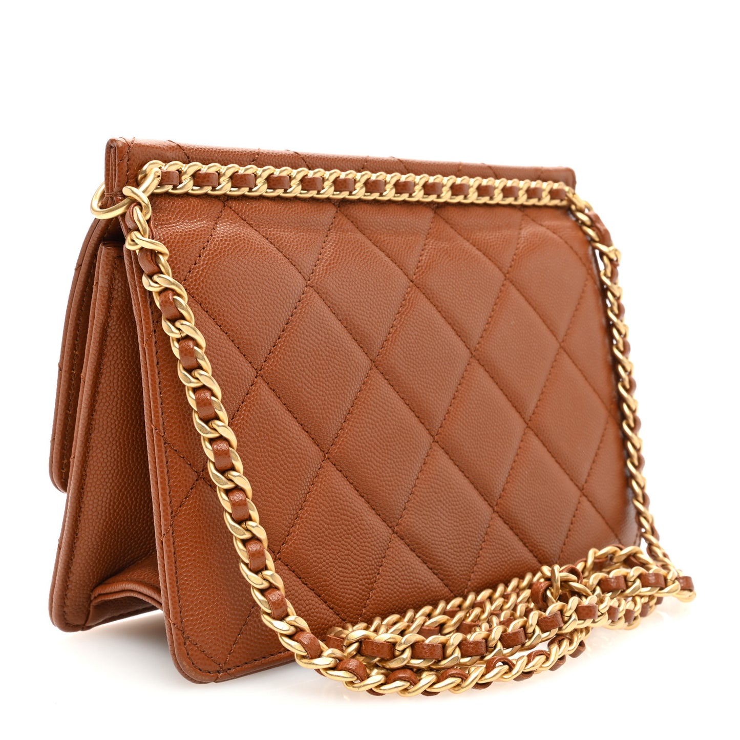 Caviar Quilted Small Chain Frame Flap Light Brown