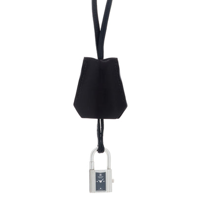 Hermes Stainless Steel Barenia Kelly Clochette Necklace Watch Noir 1 of 6