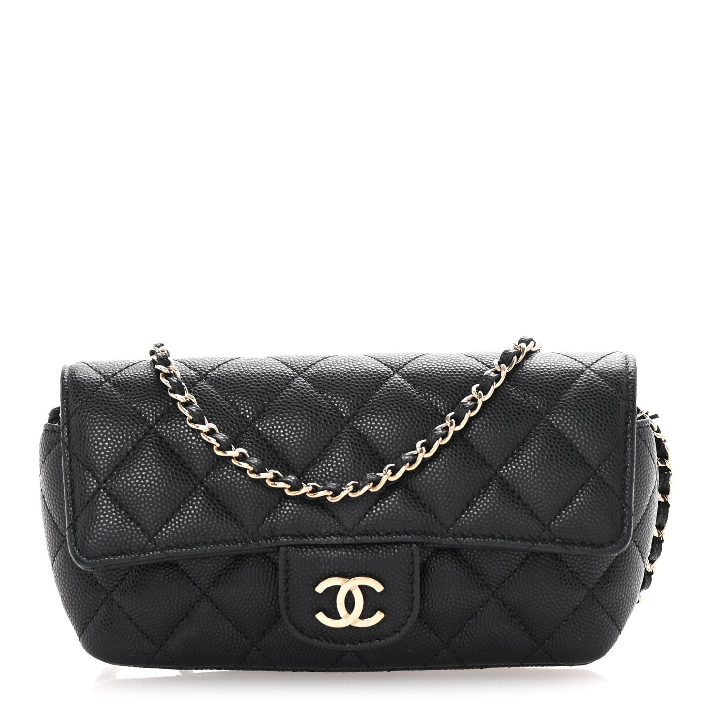 Caviar Quilted Glasses Case With Chain Black
