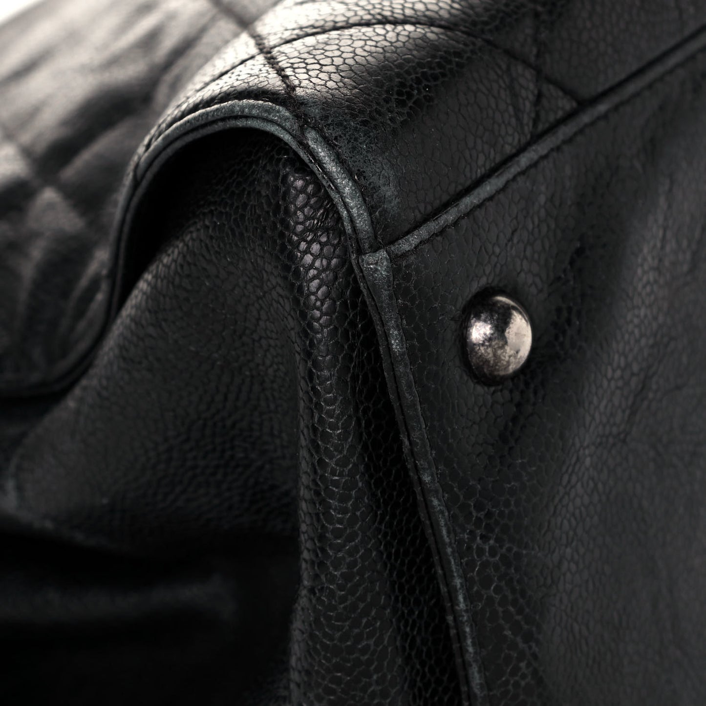 Crumpled Grained Calfskin Quilted CC Crave Tote Black
