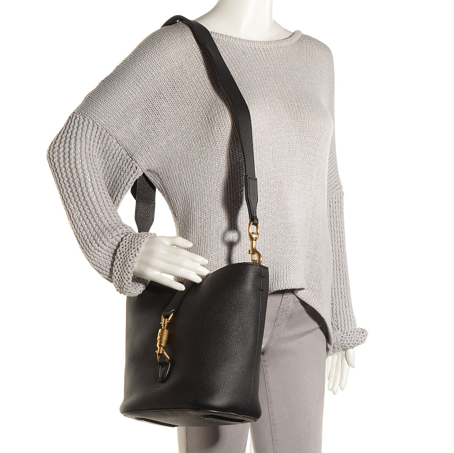Soft Grained Calfskin Small Jackie Bucket Bag Black
