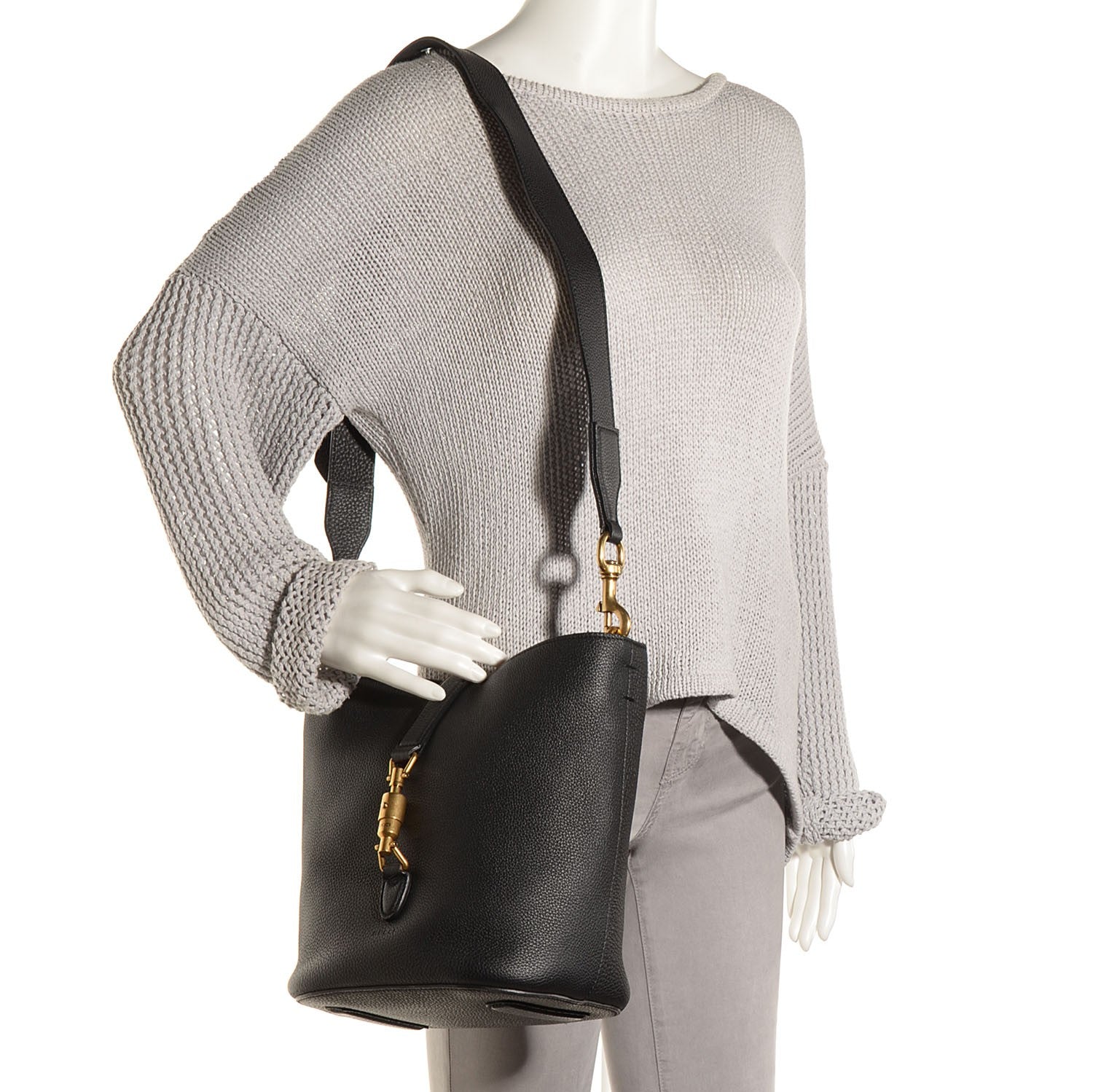 Gucci Soft Grained Calfskin Small Jackie Bucket Bag Black 2 of 8