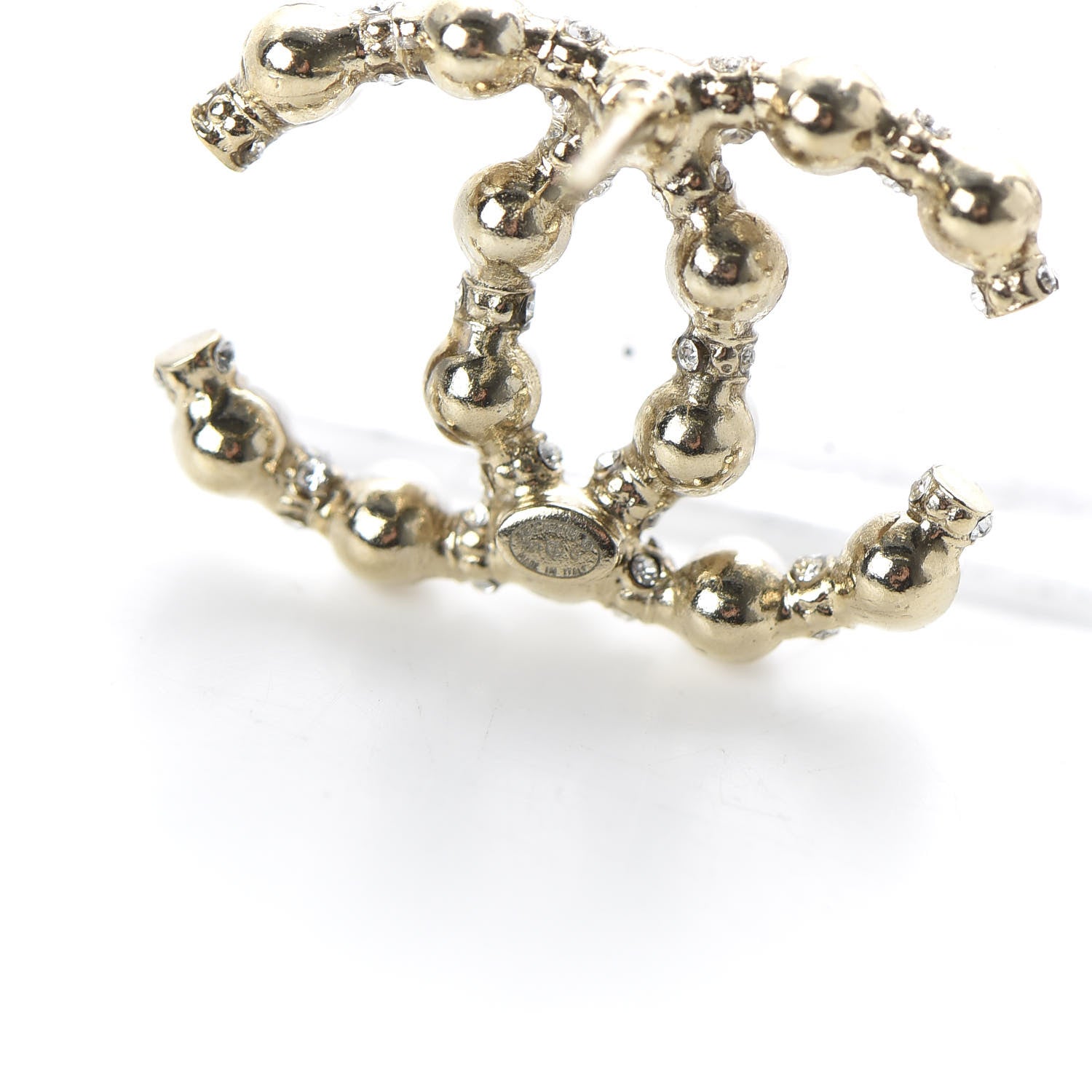Chanel Pearl Crystal Nefertiti CC Earrings Gold 4 of 5