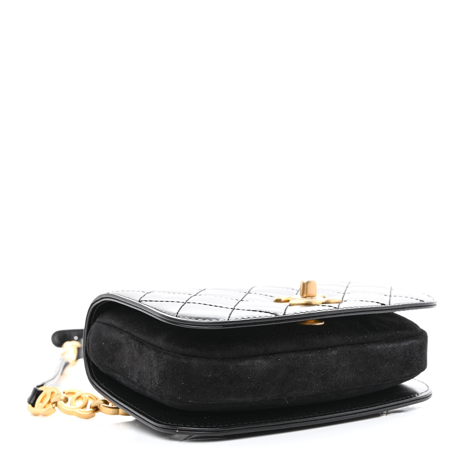 Chanel Shiny Calfskin Quilted Suede Goatskin Belt Bag Black 4 of 12