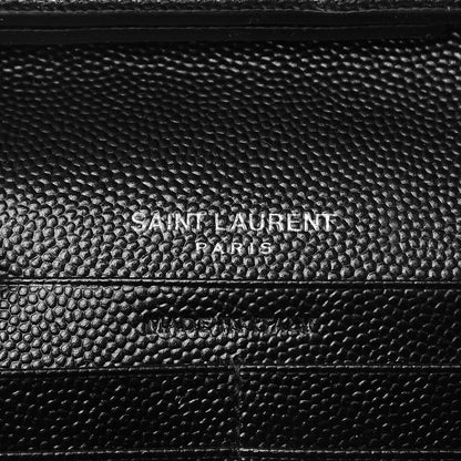 Saint Laurent Grain De Poudre Matelasse Chevron Monogram Chain Wallet Black 6 of 7