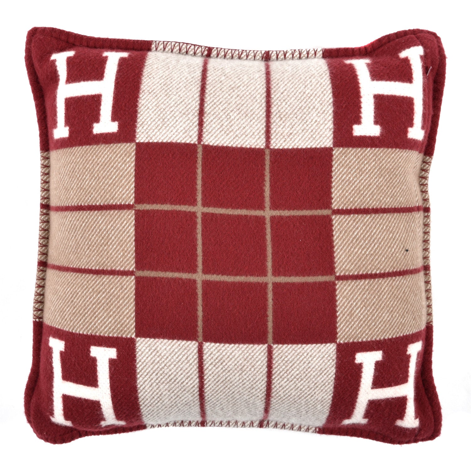Hermes Wool Cashmere Avalon III Pillow PM Ecru Rouge 2 of 3