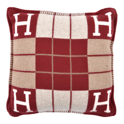 Hermes Wool Cashmere Avalon III Pillow PM Ecru Rouge 2 of 3