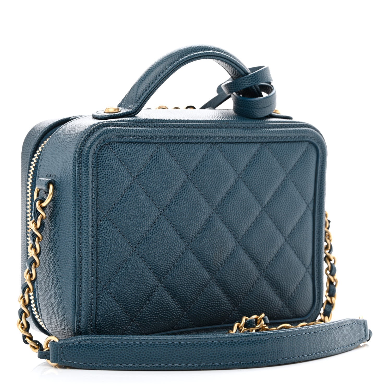 Chanel Caviar Quilted Small CC Filigree Vanity Case Dark Blue 3 of 11