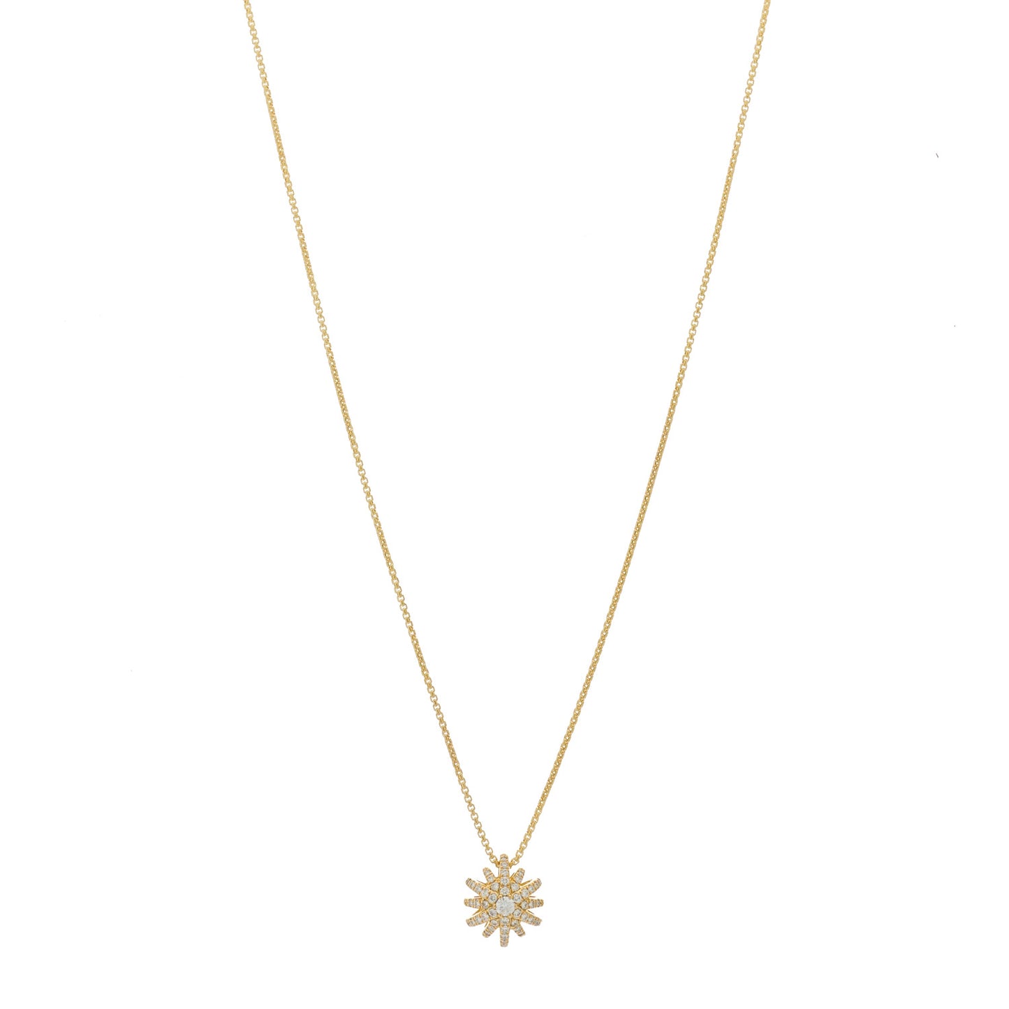 18K Yellow Gold Diamond Starburst Pave Pendant Necklace