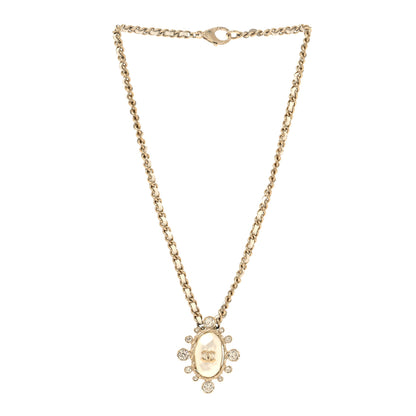 Chanel Lambskin Pearl Crystal CC Pendant Necklace Gold 3 of 4