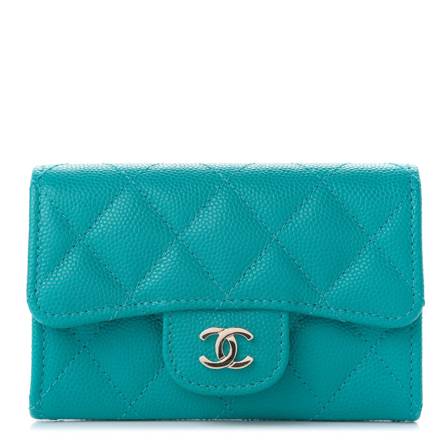 Caviar Quilted Flap Card Holder Turquoise
