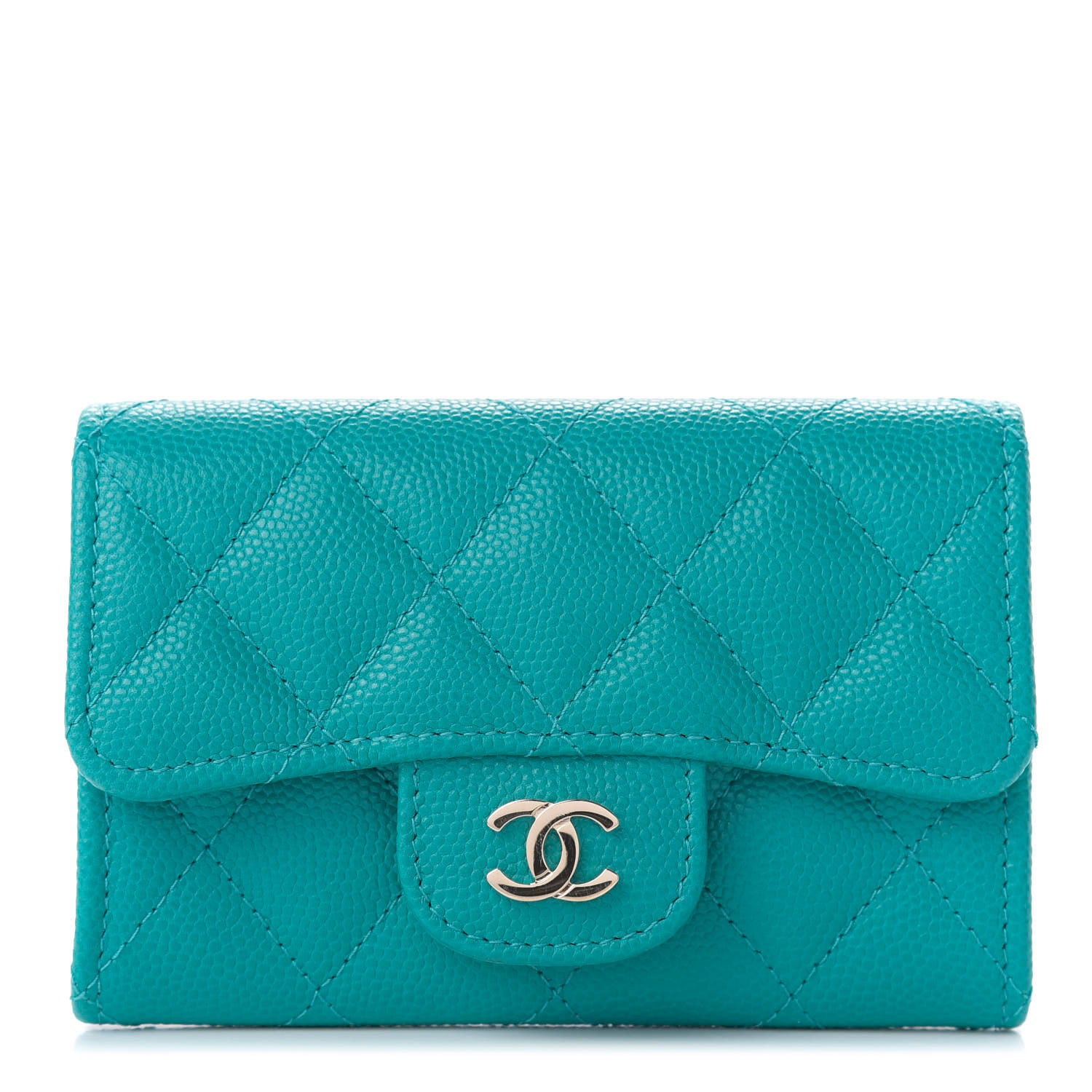Chanel Caviar Quilted Flap Card Holder Turquoise 1 of 8