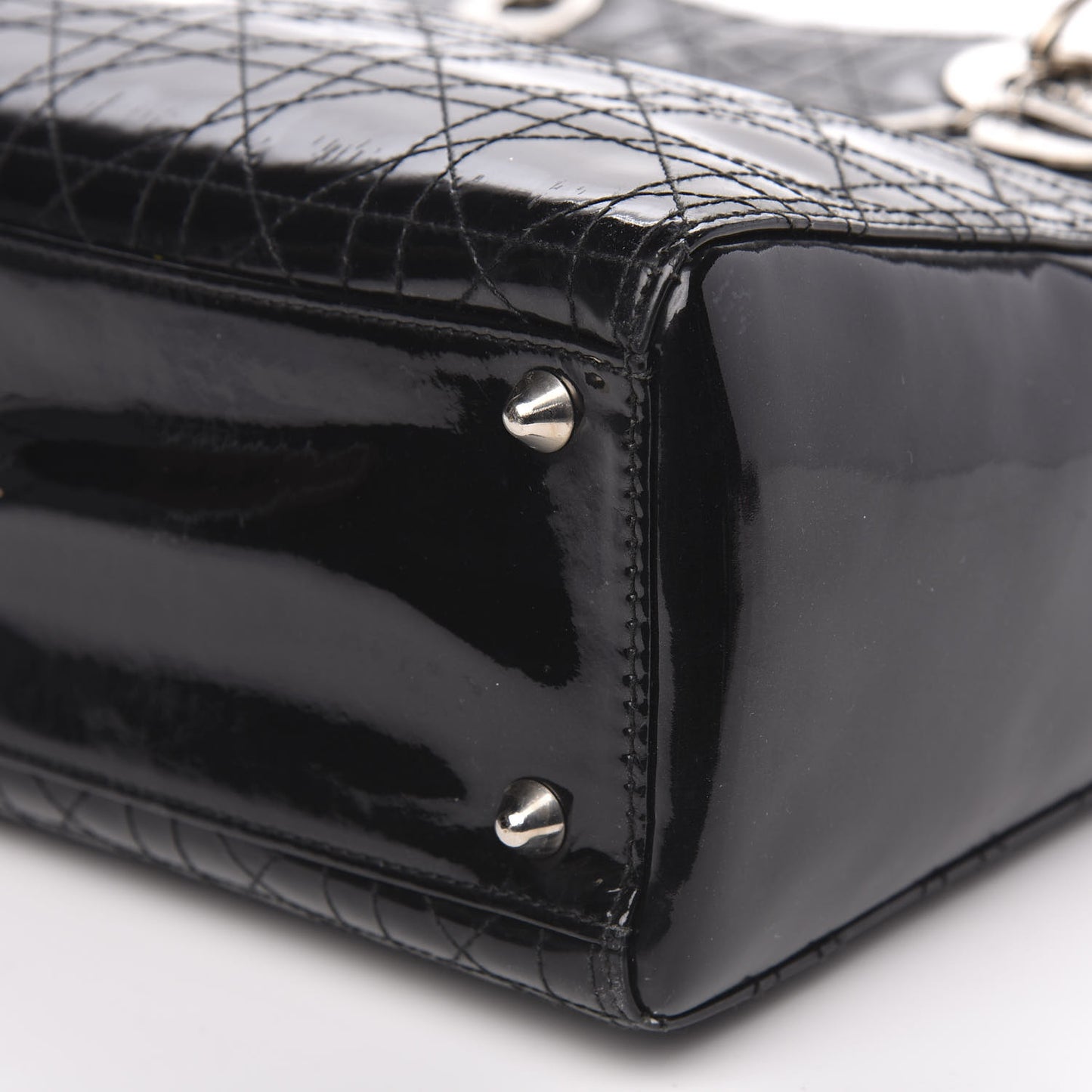Patent Cannage Stitched Large Lady Dior Black