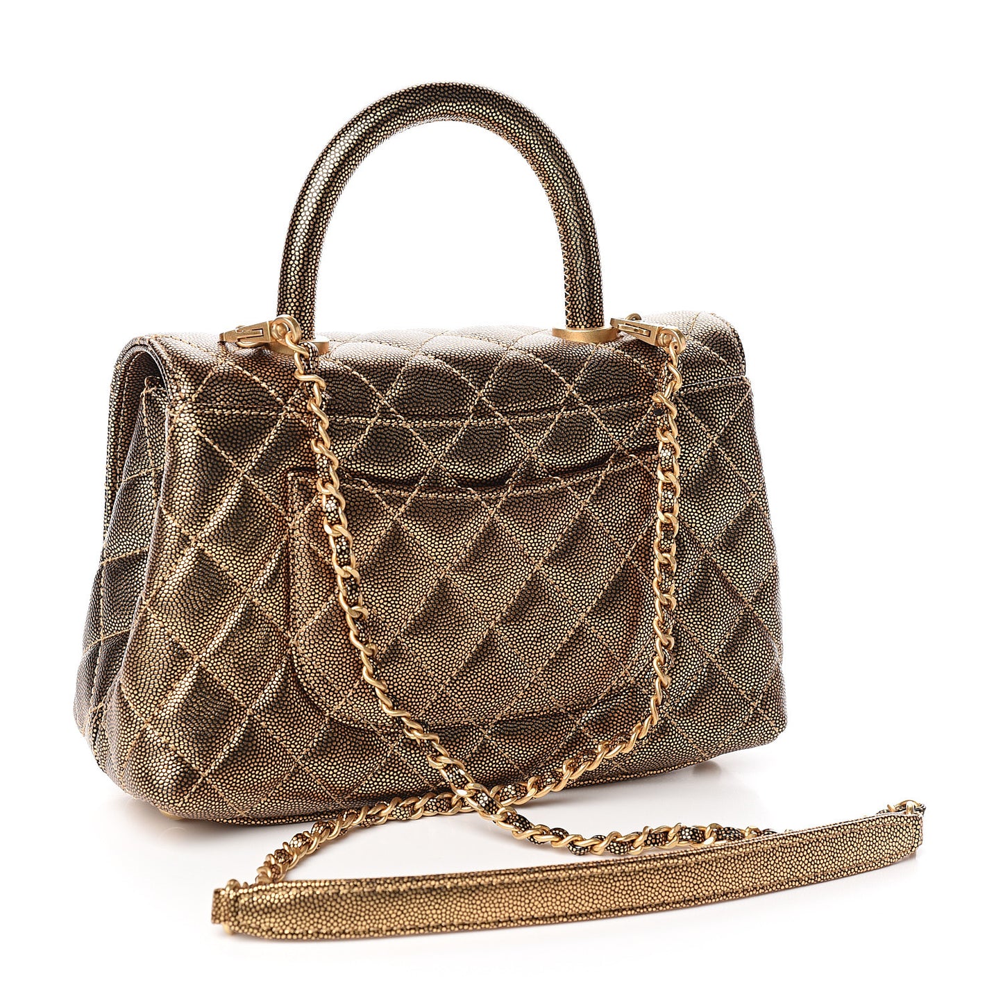 Metallic Caviar Quilted Mini Coco Handle Flap Gold