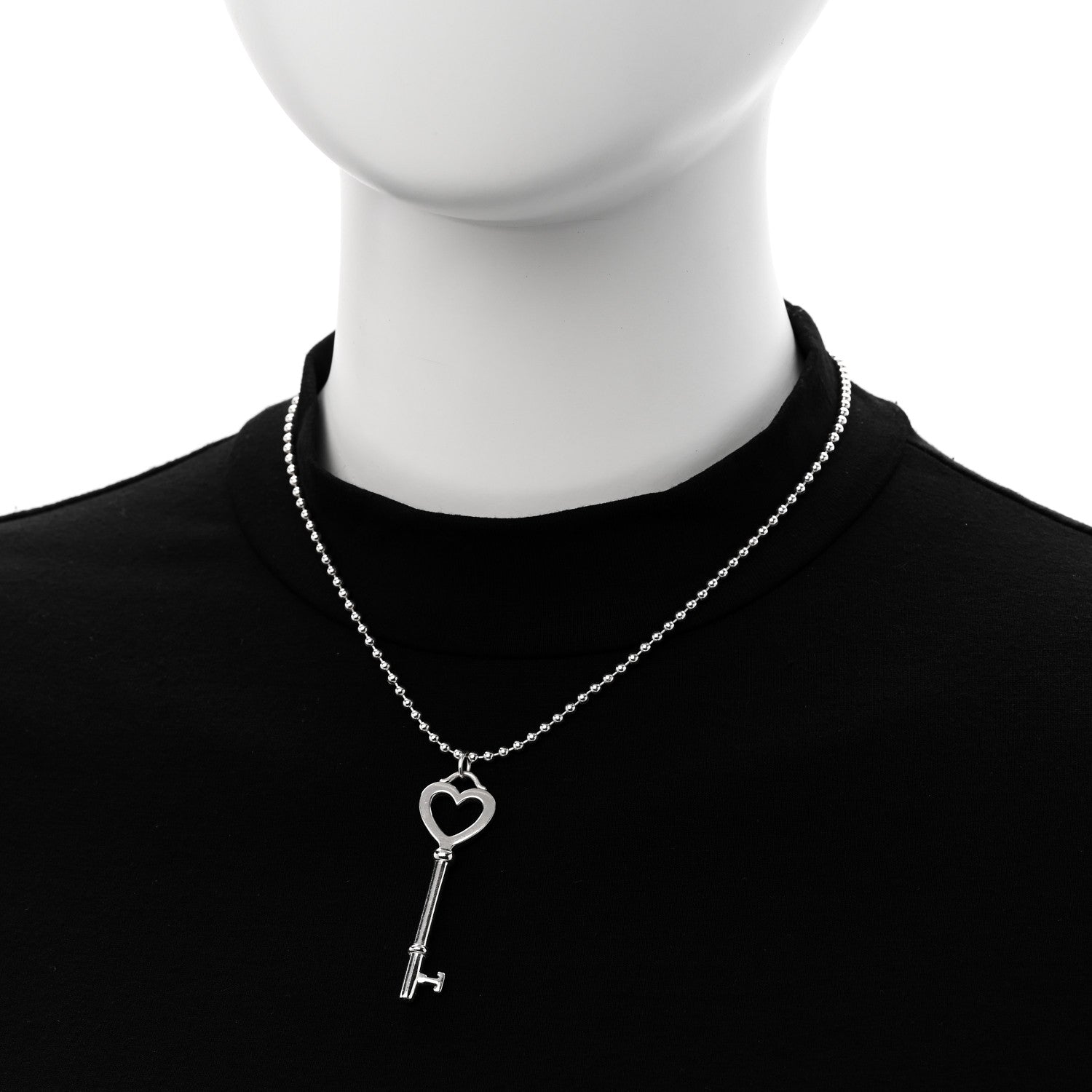 Tiffany Sterling Silver Heart Key Bead Chain Pendant Necklace 2 of 5