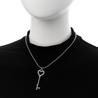 Tiffany Sterling Silver Heart Key Bead Chain Pendant Necklace 2 of 5