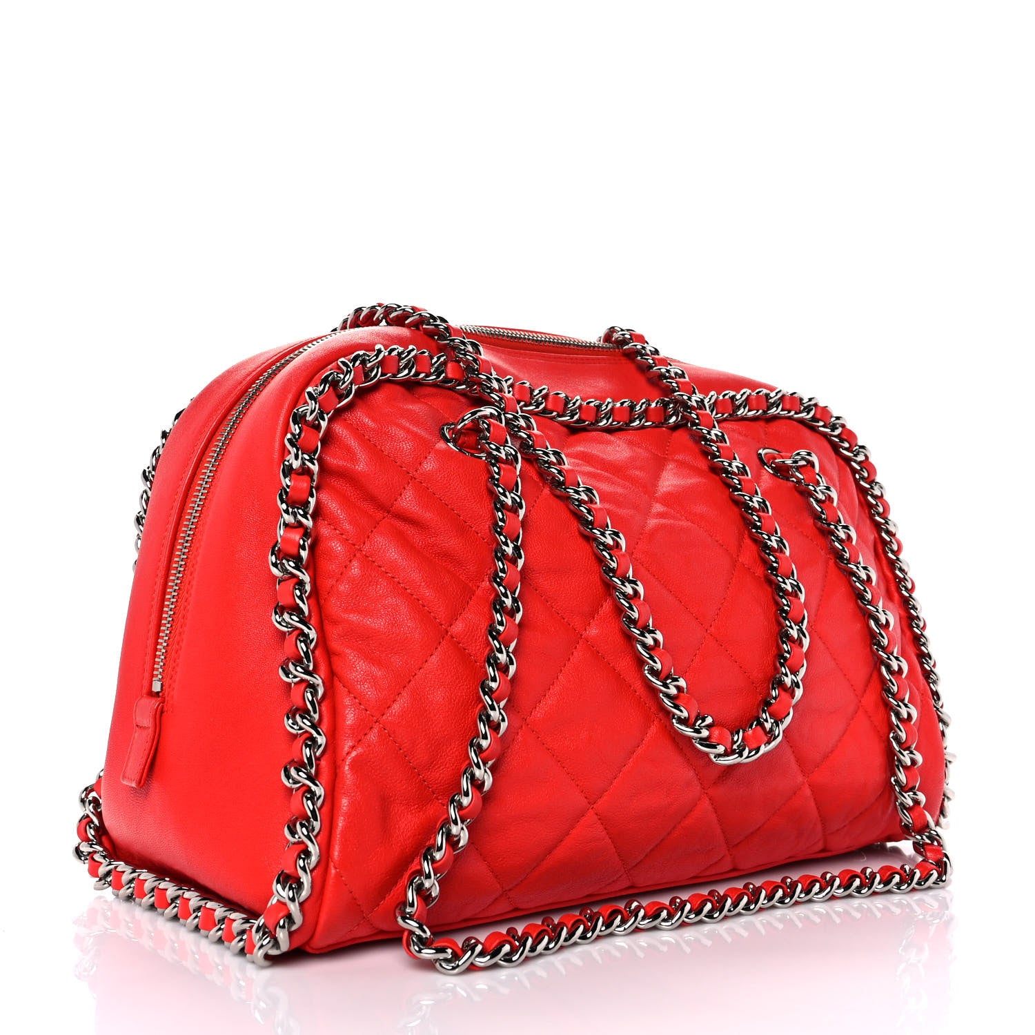 Chanel Washed Lambskin Chain Around Bowler Red 3 of 11