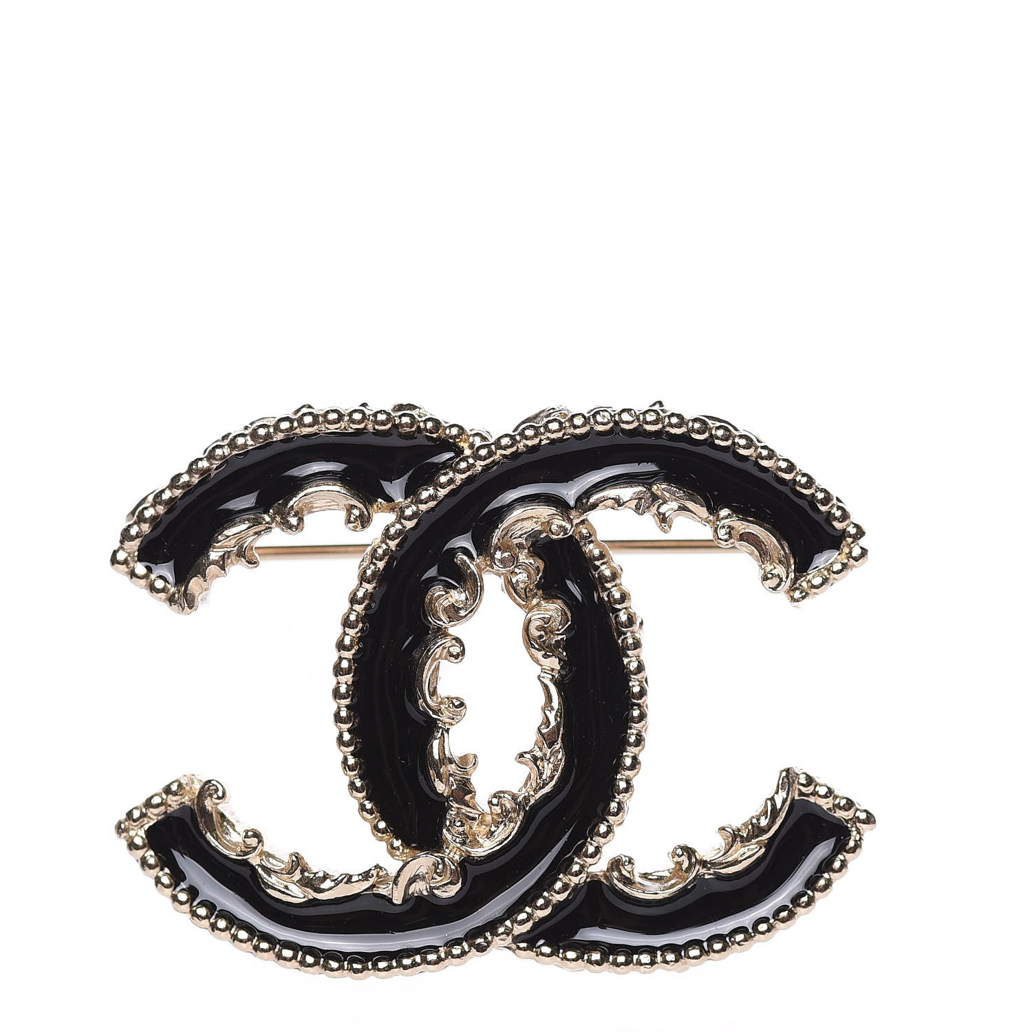Chanel Enamel CC Baroque Brooch Black Gold 1 of 5