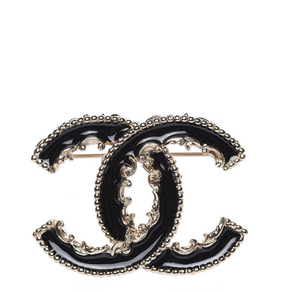 Chanel Enamel CC Baroque Brooch Black Gold 1 of 5