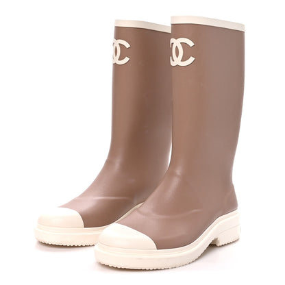 Chanel Caoutchouk CC High Boots 36 Beige White 3 of 8