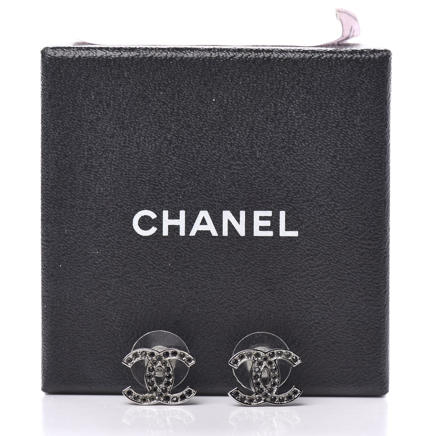 Chanel Ruthenium Crystal CC Earrings Silver Black 5 of 5