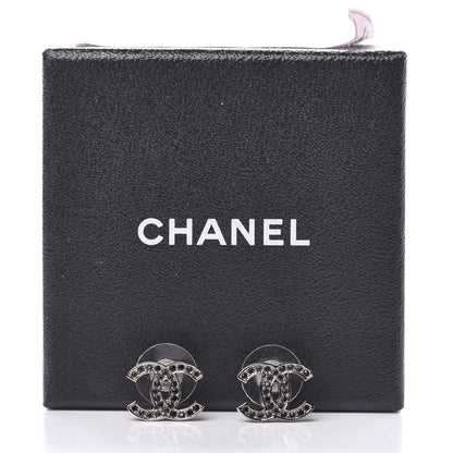 Chanel Ruthenium Crystal CC Earrings Silver Black 5 of 5