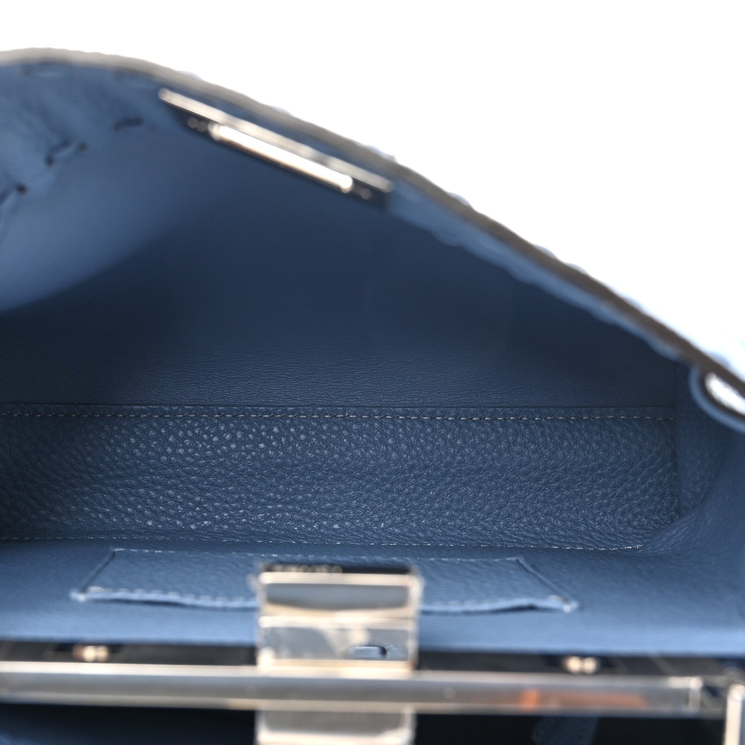 Fendi Cuoio Romano Selleria Macro Stitchings Mini Peekaboo Iconic Satchel Placca Argento Blue 4 of 9