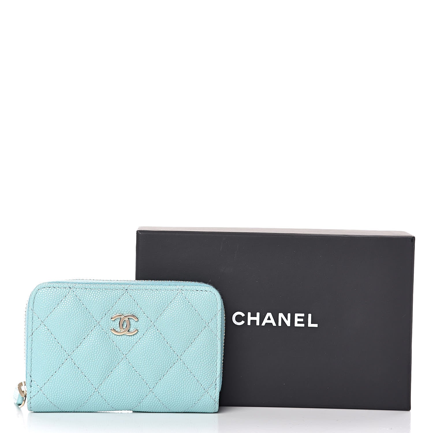 Chanel Caviar Quilted Zip Coin Purse Light Blue 15 of 16