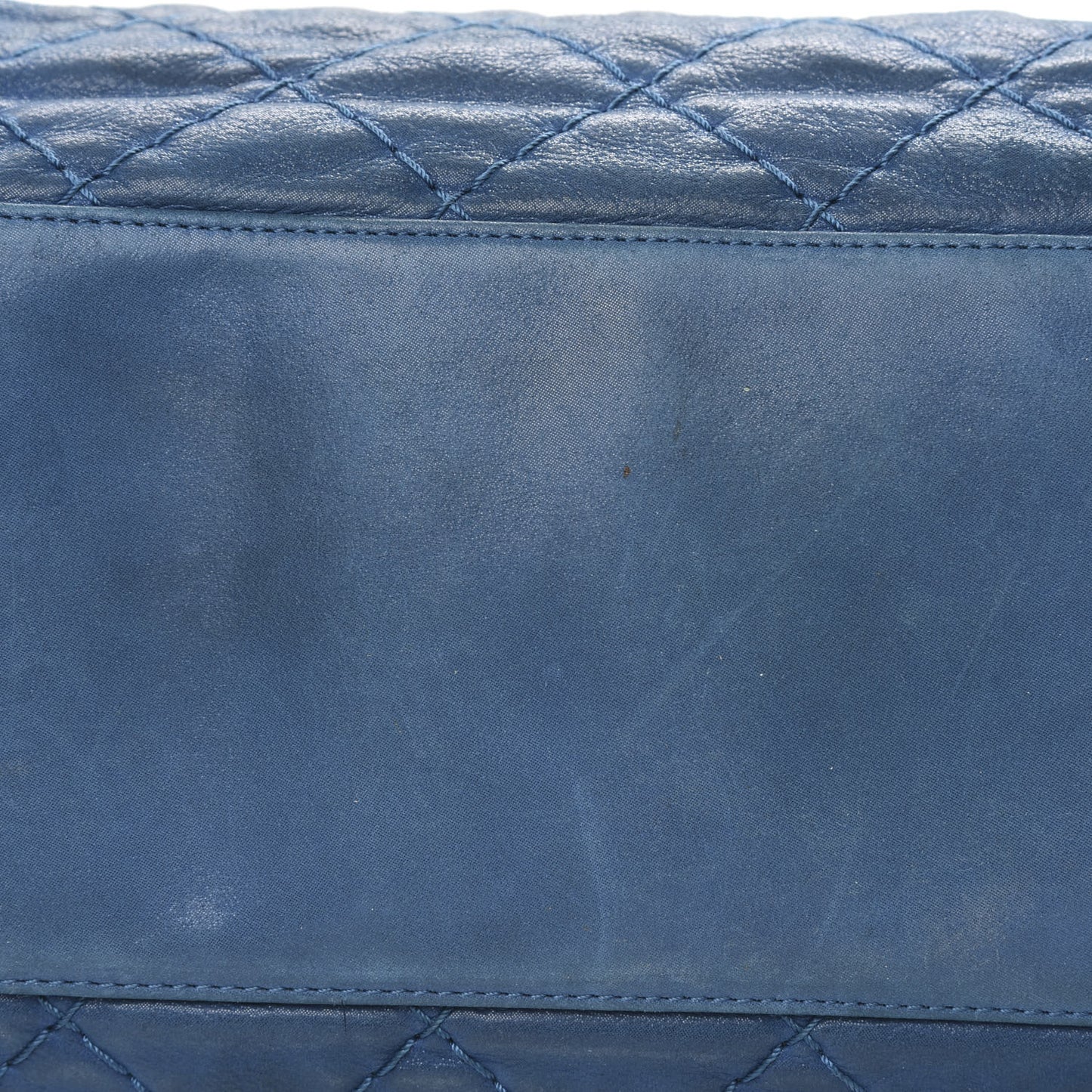 Iridescent Calfskin Quilted Shopping Tote Blue
