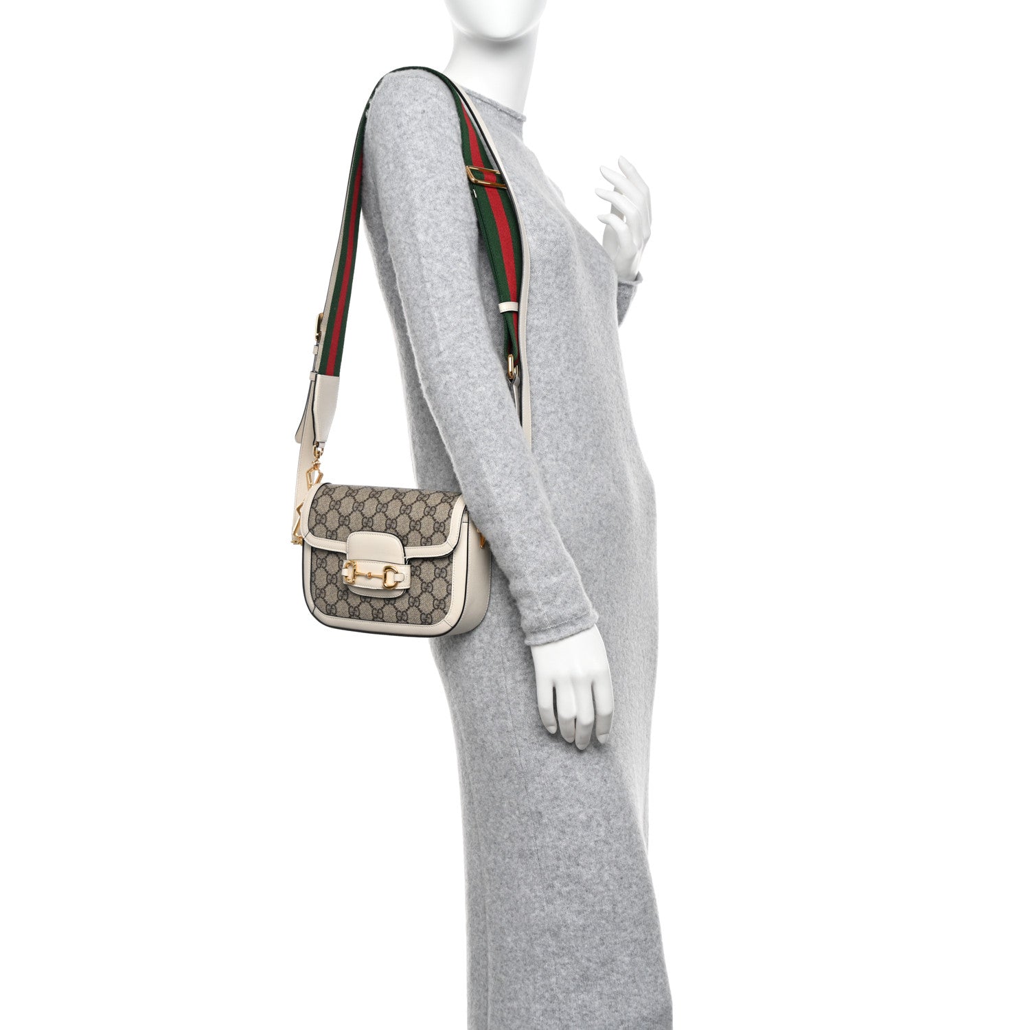 Gucci GG Supreme Monogram Web Mini Horsebit 1955 Shoulder Bag Beige Mystic White 2 of 10