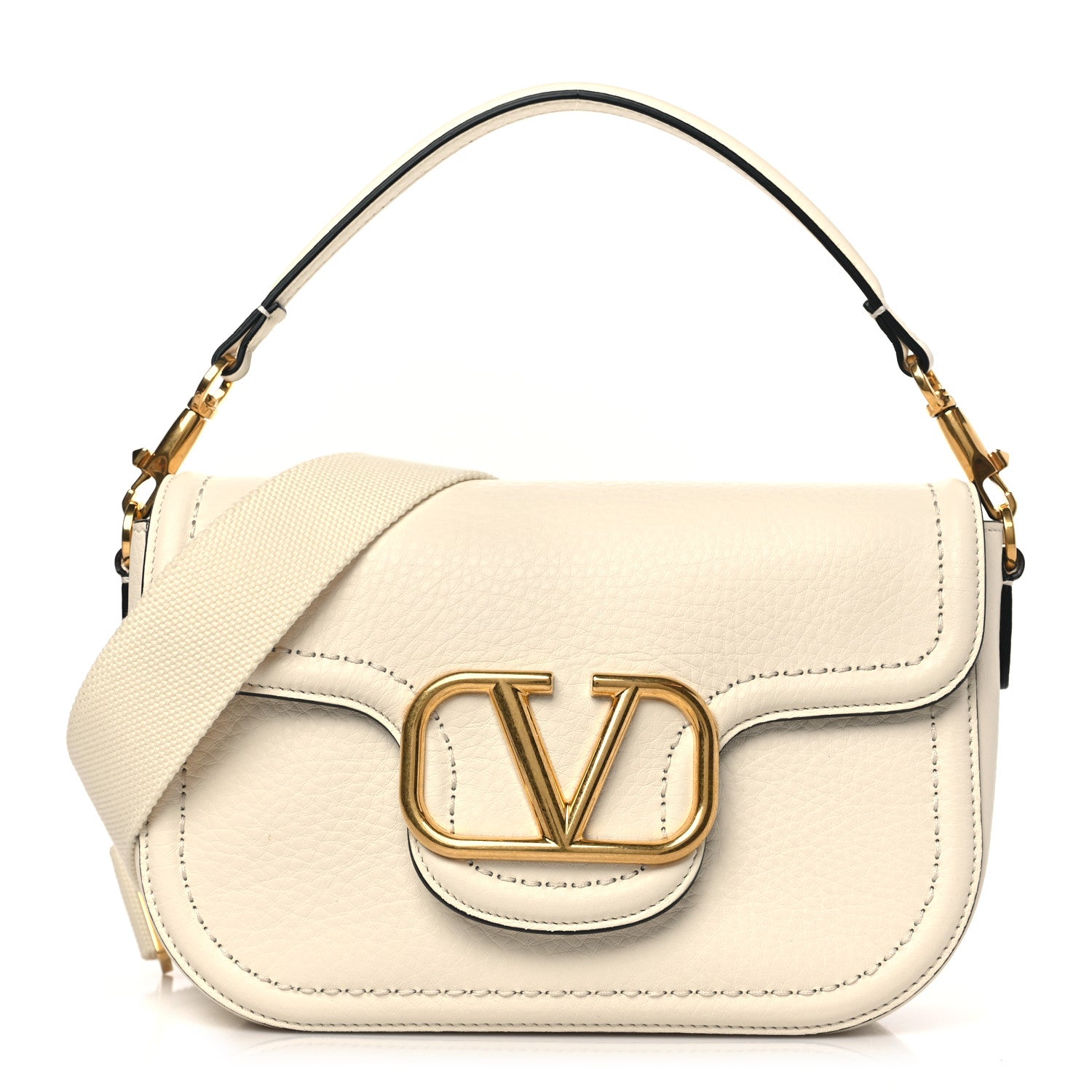 Valentino Garavani Pebbled Calfskin Vlogo Small Top Handle Shoulder Bag Ivory 1 of 9