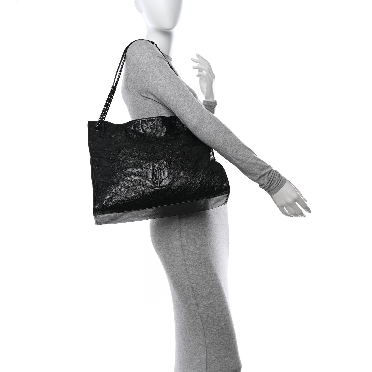 Saint Laurent Crinkled Calfskin Matelasse Monogram Large Niki Shopper Tote Black 2 of 14
