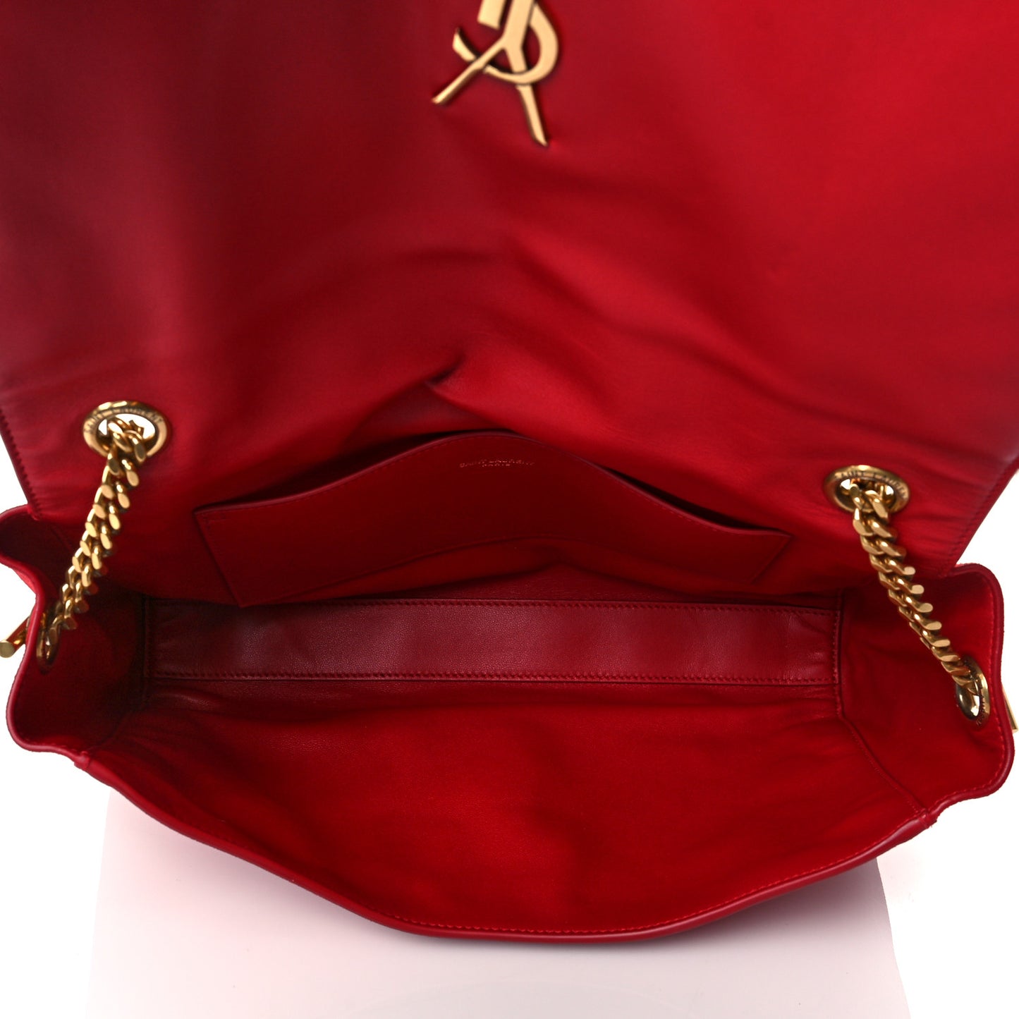 Smooth Calfskin Suede Medium Reversible Monogram Kate Satchel New Red