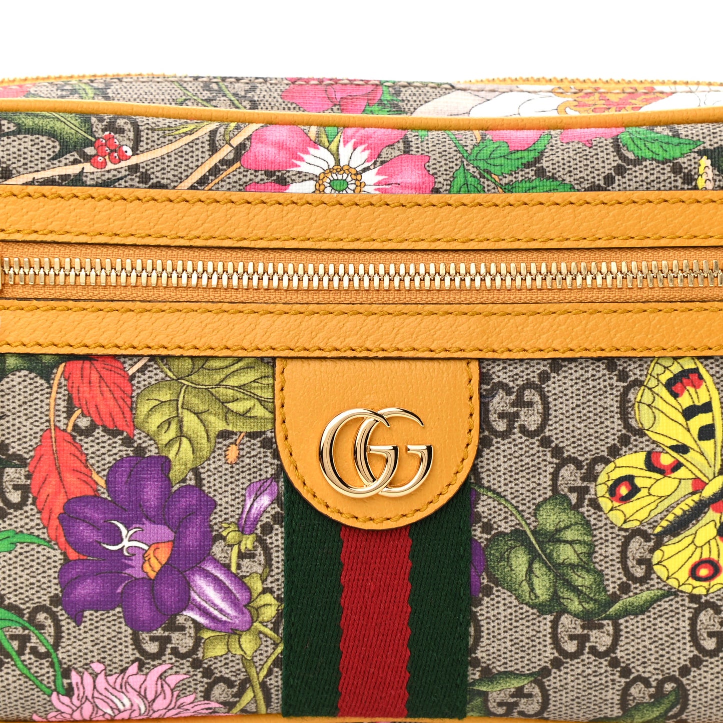 GG Supreme Monogram Flora Medium Ophidia Belt Bag Beige Multicolor Crop