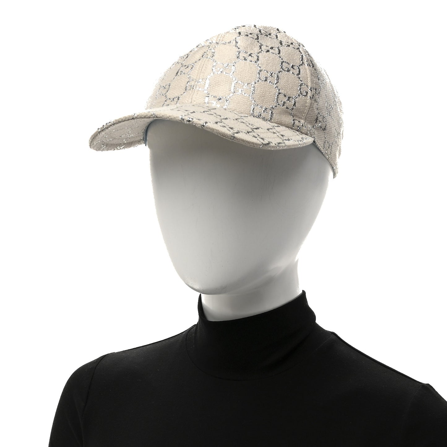 Canvas Lame GG Monogram Rush Baseball Hat L Gardenia Silver