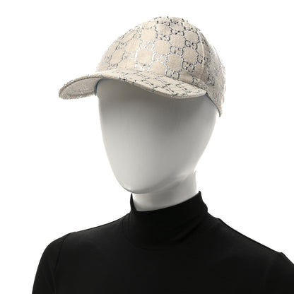 Gucci Canvas Lame GG Monogram Rush Baseball Hat L Gardenia Silver 2 of 8
