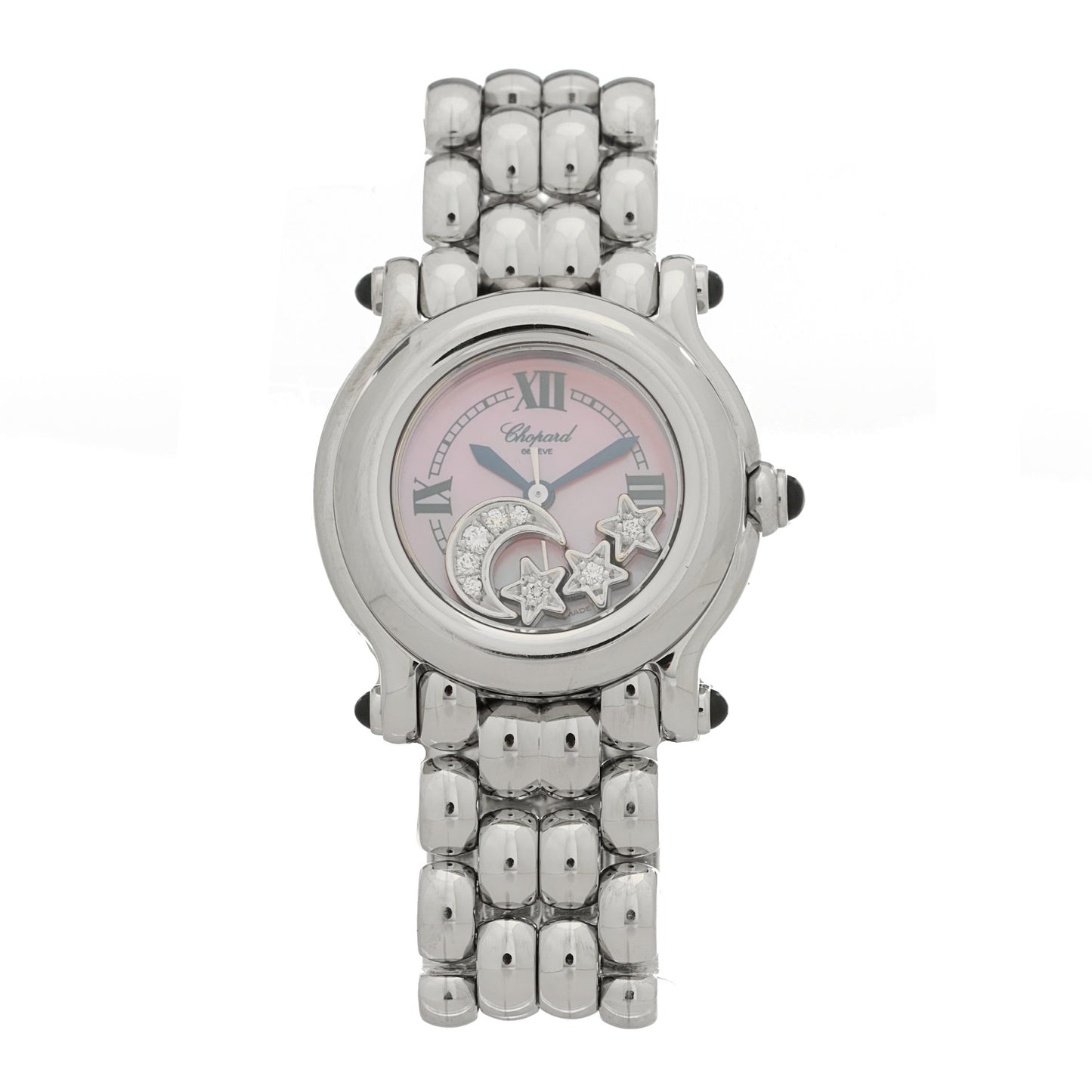 Stainless Steel Diamond Pink Mother of Pearl 26mm Happy Sport Moon Star Quartz Watch