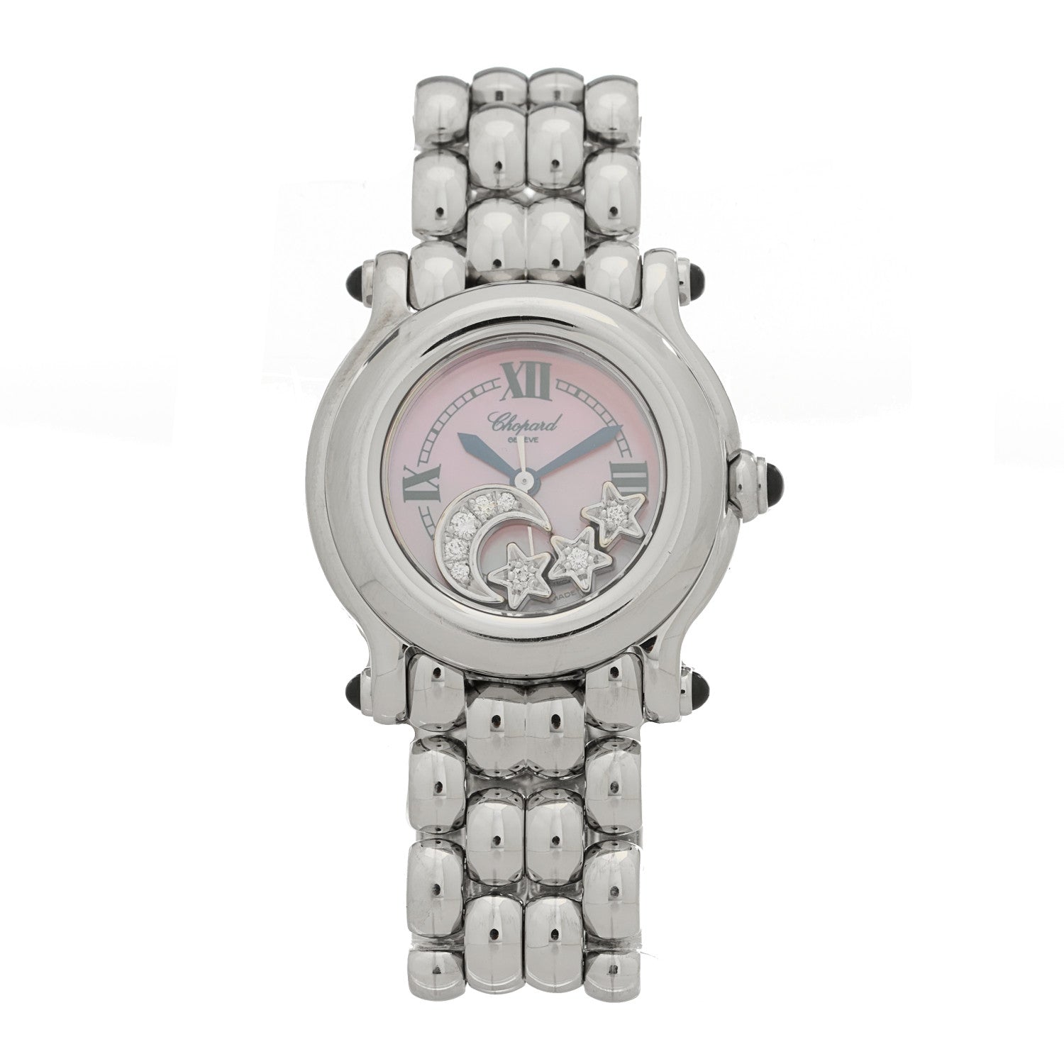 Chopard Stainless Steel Diamond Pink Mother of Pearl 26mm Happy Sport Moon Star Quartz Watch 1 of 4