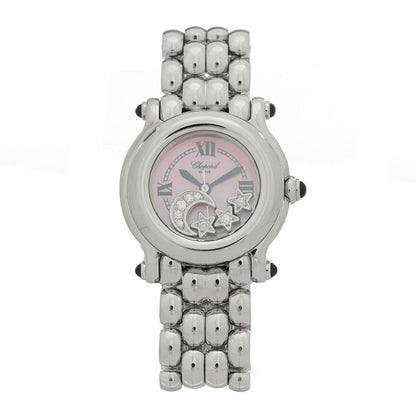 Chopard Stainless Steel Diamond Pink Mother of Pearl 26mm Happy Sport Moon Star Quartz Watch 1 of 4