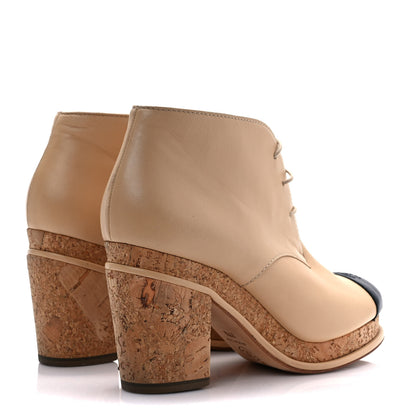 Chanel Lambskin Cork Cap Toe CC Lacets Booties 37.5 Beige Black 4 of 10