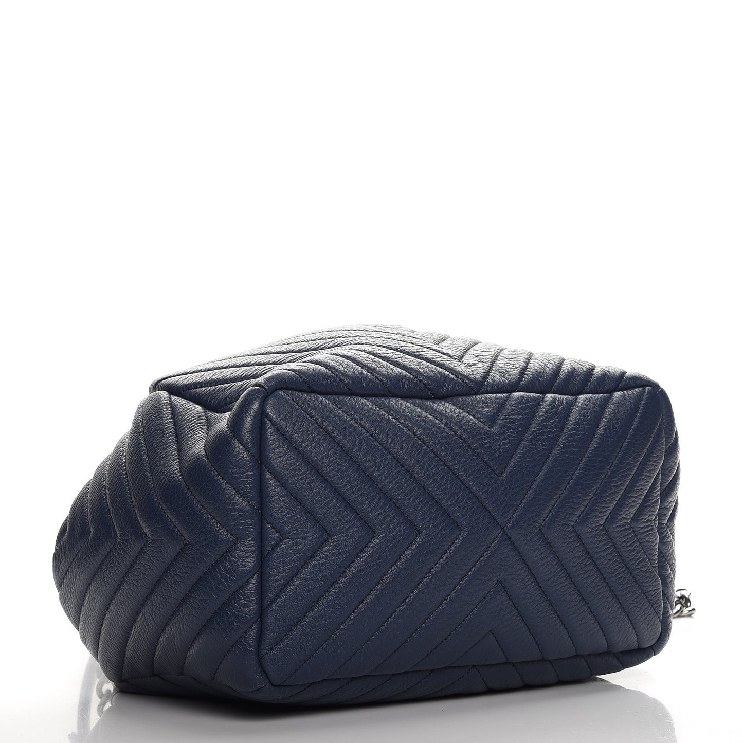 Deerskin Chevron Medium CC Chain Bucket Drawstring Bag Navy Blue