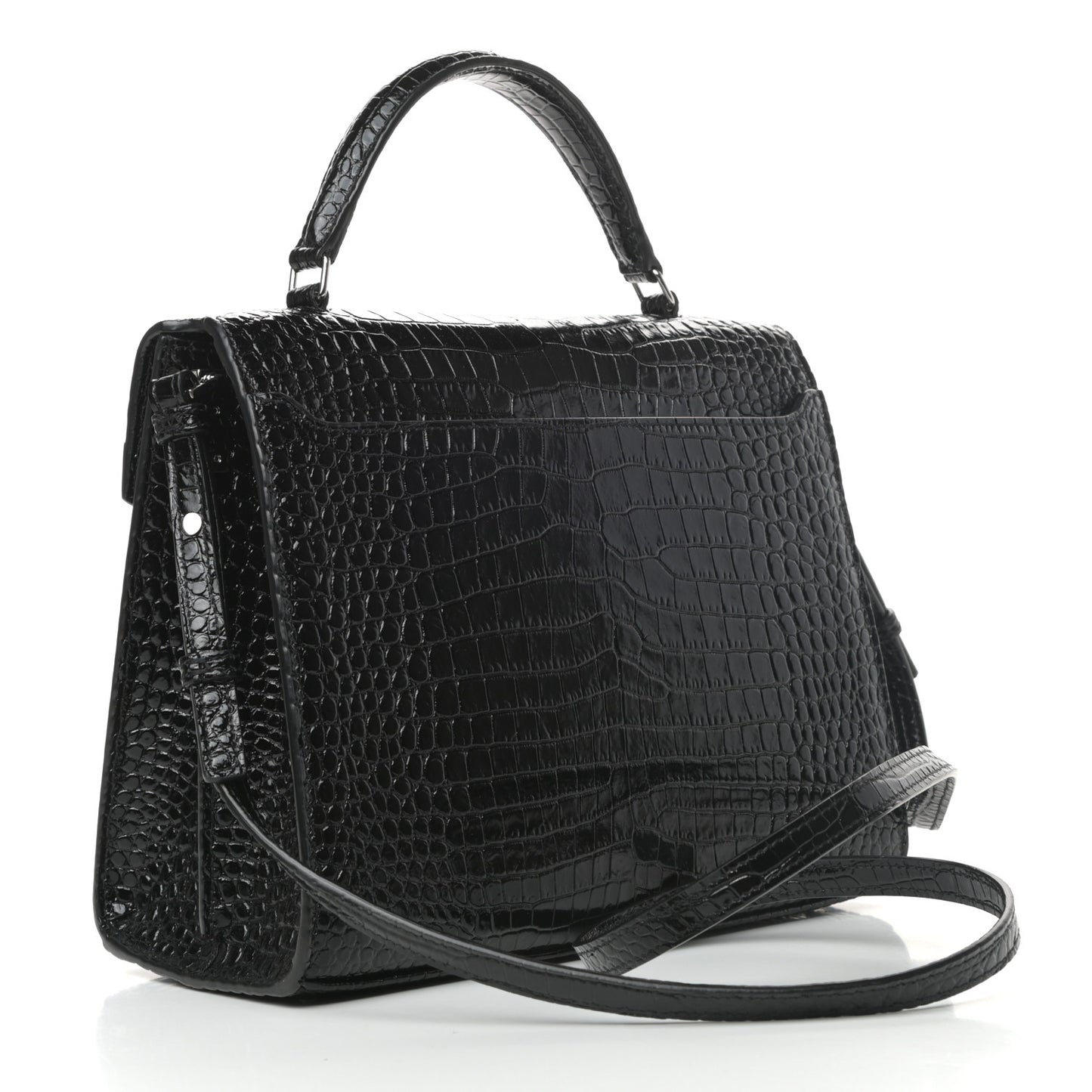 Calfskin Crocodile Embossed Medium Classic Monogram Cassandra Top Handle Black Rouge Legion